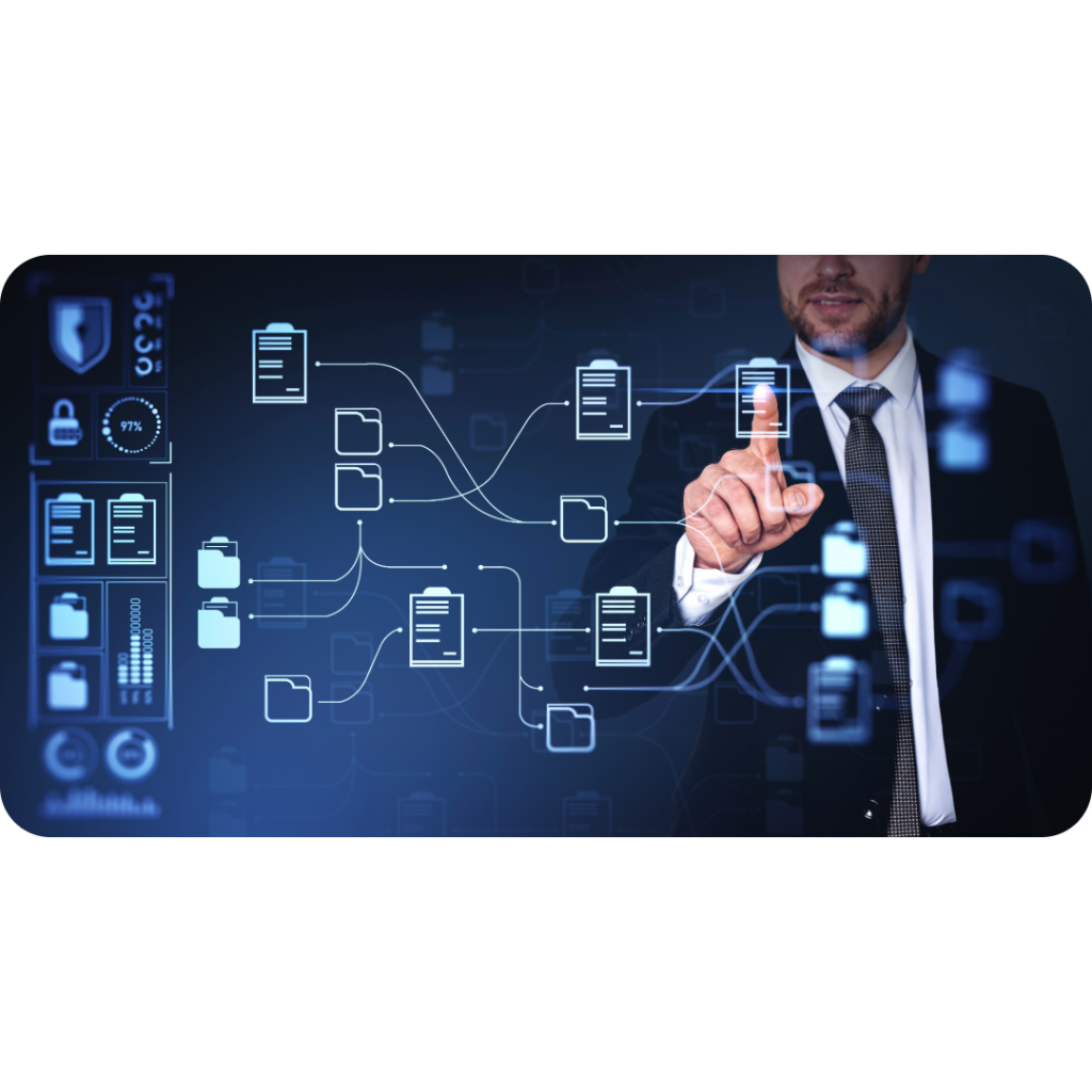 Man moving files in hologram