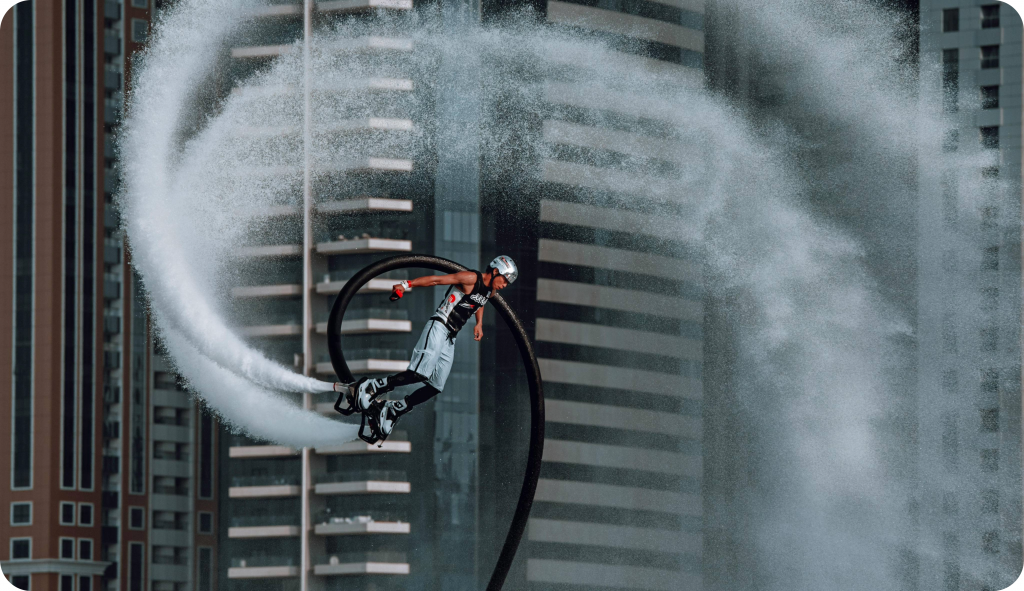 man riding a flyboard