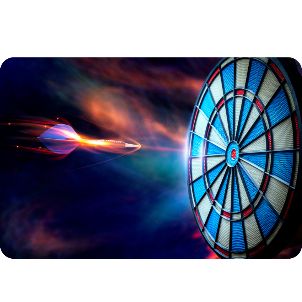 Red dart hits the bullseye on a dartboard.
