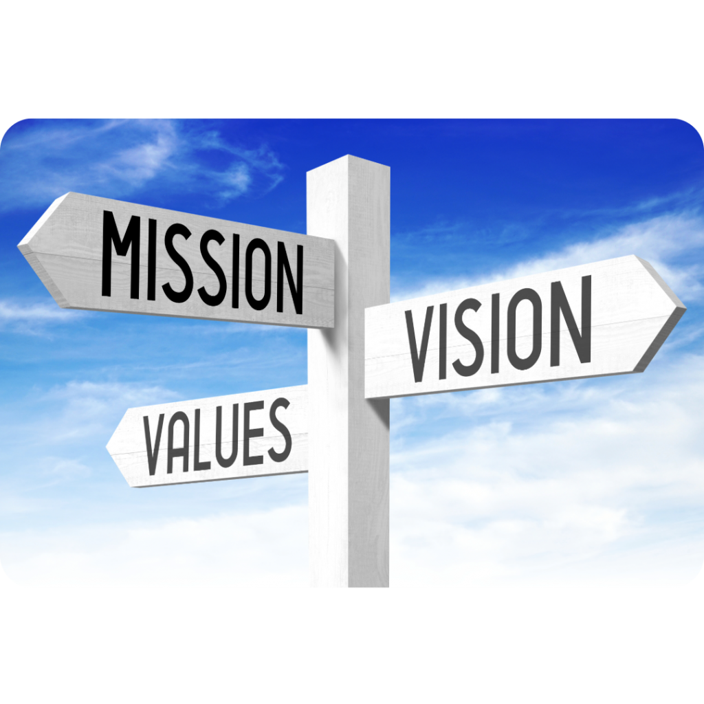 Mission, vision, values - signpost